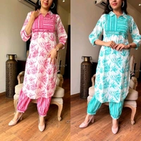 SF2 5525 New amazing kurti Afghan pant flower print*Full embroidery - Pink, M-38