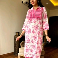 SF2 5525 New amazing kurti Afghan pant flower print*Full embroidery - Pink, L-40