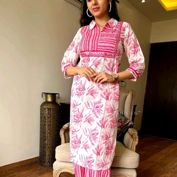 SF2 5525 New amazing kurti Afghan pant flower print*Full embroidery - Pink, 3XL-46