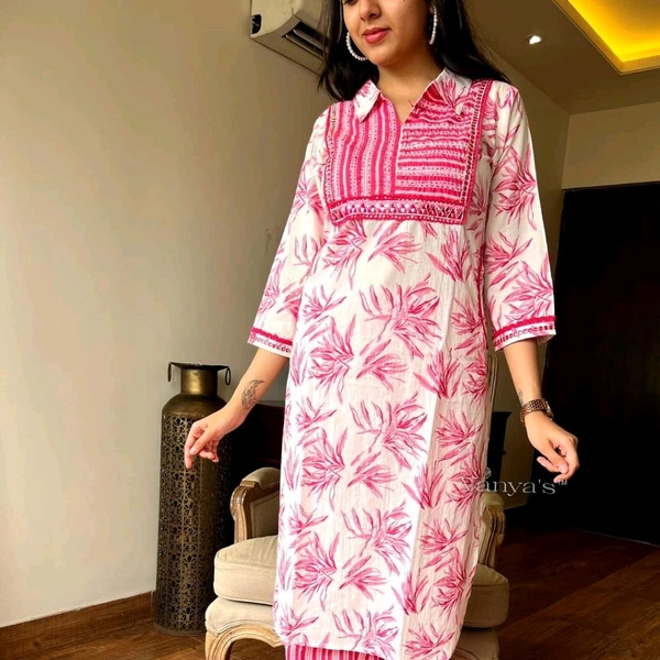 SF2 5525 New amazing kurti Afghan pant flower print*Full embroidery - Pink, 3XL-46