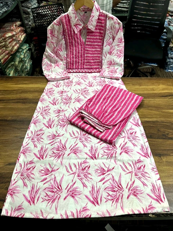 SF2 5525 New amazing kurti Afghan pant flower print*Full embroidery - Pink, 3XL-46