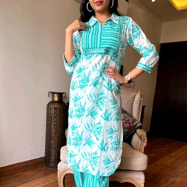 SF2 5525 New amazing kurti Afghan pant flower print*Full embroidery - Green, XL-42