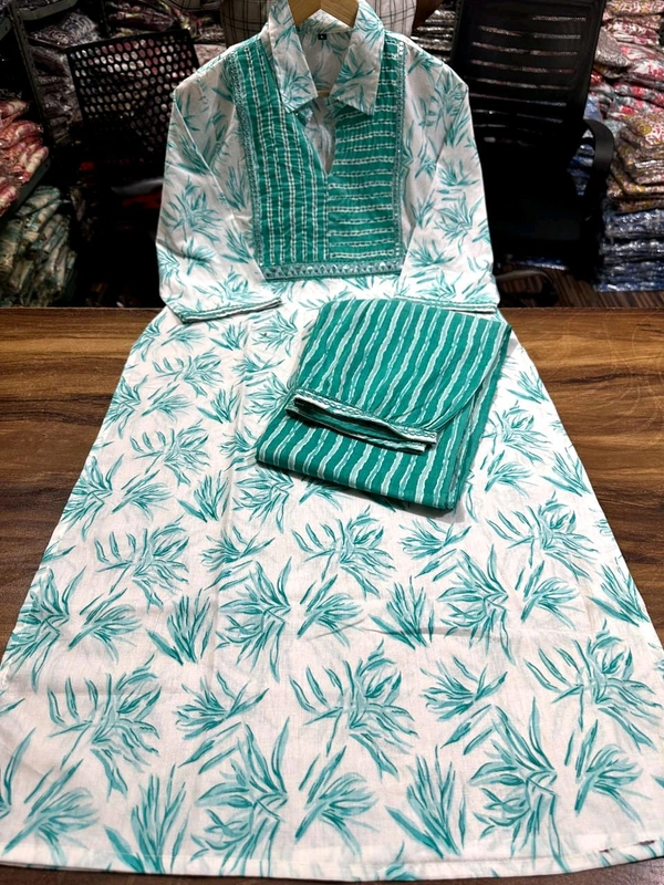 SF2 5525 New amazing kurti Afghan pant flower print*Full embroidery - Green, XL-42