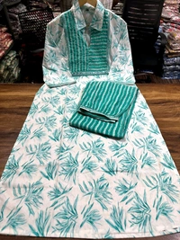 SF2 5525 New amazing kurti Afghan pant flower print*Full embroidery - Green, 3XL-46