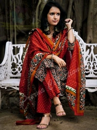 SF2  5526 CLASSY HEAVY ZARI EMBROIDERED YOKE PURE PATOLA PRINT RAYON PANTS  KURTI - M-38