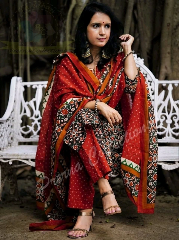 SF2  5526 CLASSY HEAVY ZARI EMBROIDERED YOKE PURE PATOLA PRINT RAYON PANTS  KURTI - M-38