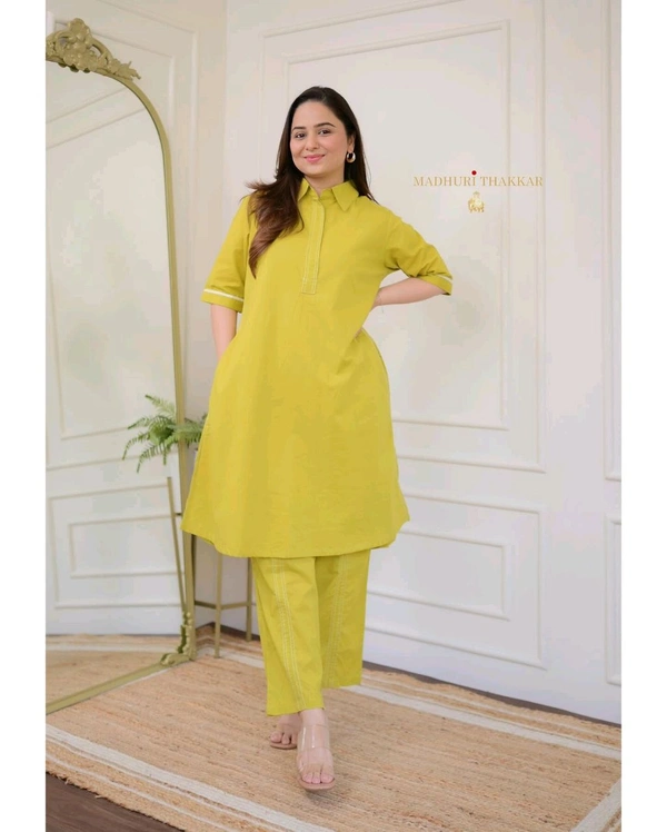 SF2  5526  Beautiful Mul Cotton Co-ord Set  with cute little pockets - Yellow, M-38
