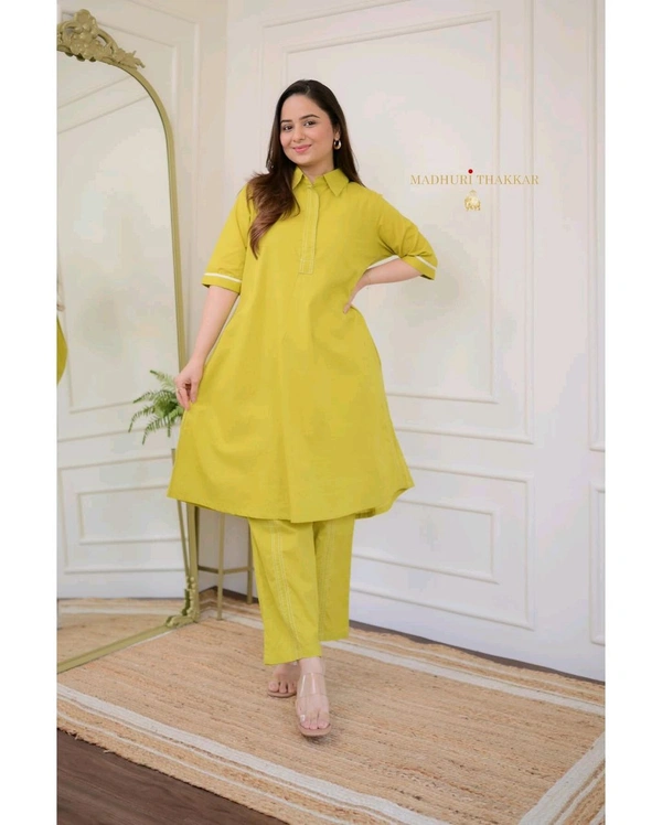 SF2  5526  Beautiful Mul Cotton Co-ord Set  with cute little pockets - Yellow, M-38