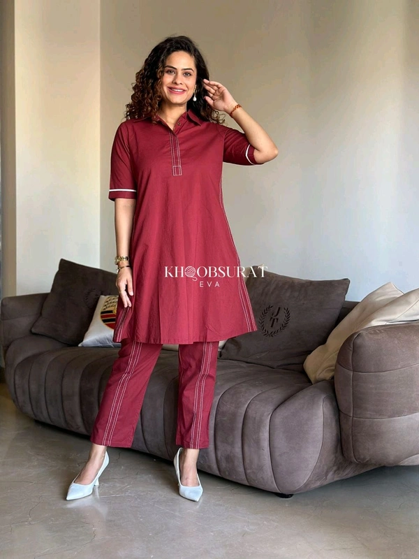 SF2  5526  Beautiful Mul Cotton Co-ord Set  with cute little pockets - Red, M-38
