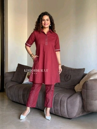 SF2  5526  Beautiful Mul Cotton Co-ord Set  with cute little pockets - Red, M-38
