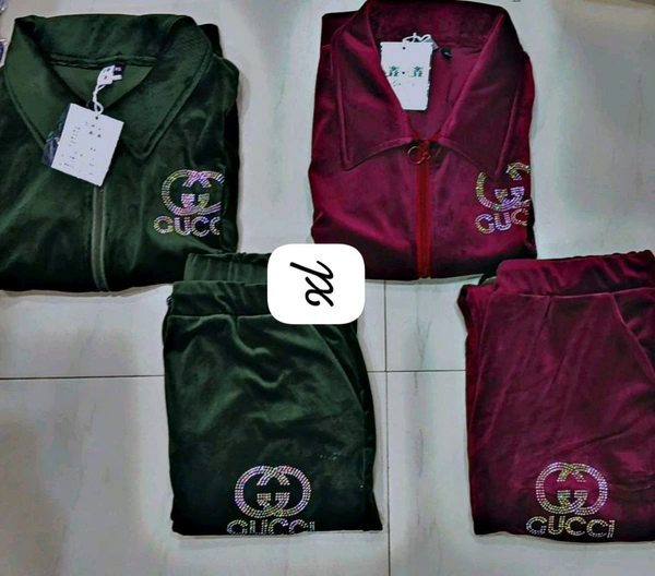 KD18  5528 *STYLISH GUCCI VELVET  TRACKSUIT-    - Red, L-40