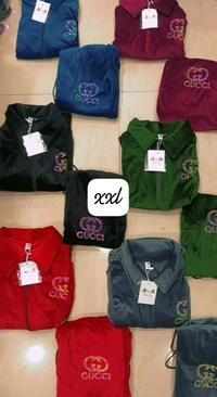 KD18  5528 *STYLISH GUCCI VELVET  TRACKSUIT-    - Red, L-40