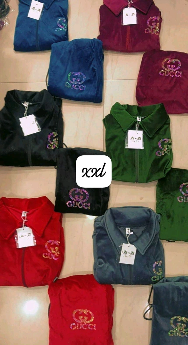 KD18  5528 *STYLISH GUCCI VELVET  TRACKSUIT-    - Red, L-40