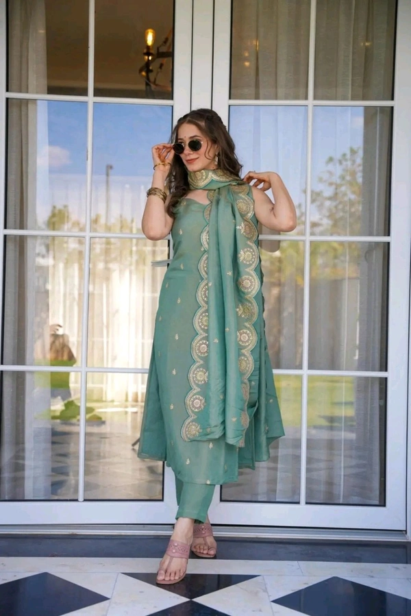 ARM 5529  Kurti - Pant - Dupatta   Kurti Roman silk: Pant  Roman silk: Dupatta  Roman silk  Embroidery Work  - 2XL-44