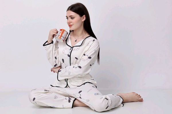 KD18  5532 *KOREAN PREMIUM CUTE PRINTED NIGHTWEAR* - White, FREE SIZE