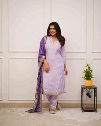 SF3  5534 HEVAY Full  Zari  COTTON SILK -HEVAY CHANDERI WITH DIGITAL PRINT WITH FULL WORK - Purple, 2XL-44