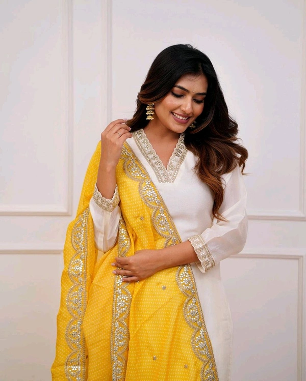 SF3  5534 HEVAY Full  Zari  COTTON SILK -HEVAY CHANDERI WITH DIGITAL PRINT WITH FULL WORK - Yellow, L-40