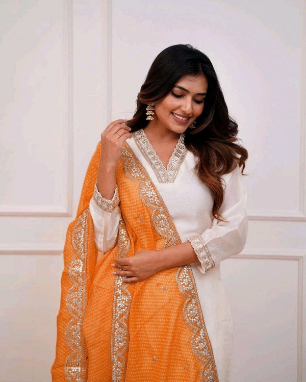 SF3  5534 HEVAY Full  Zari  COTTON SILK -HEVAY CHANDERI WITH DIGITAL PRINT WITH FULL WORK - Orange, M-38