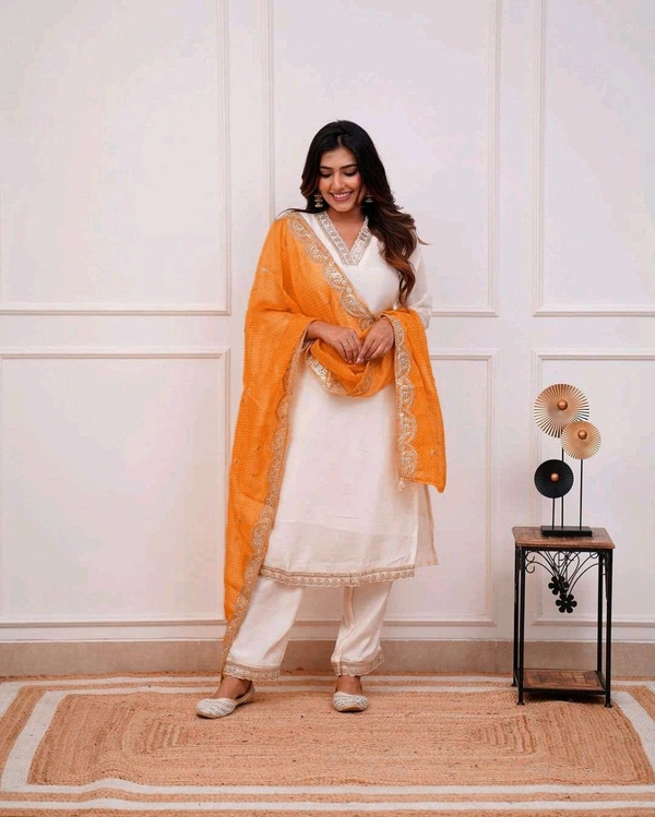 SF3  5534 HEVAY Full  Zari  COTTON SILK -HEVAY CHANDERI WITH DIGITAL PRINT WITH FULL WORK - Orange, 2XL-44