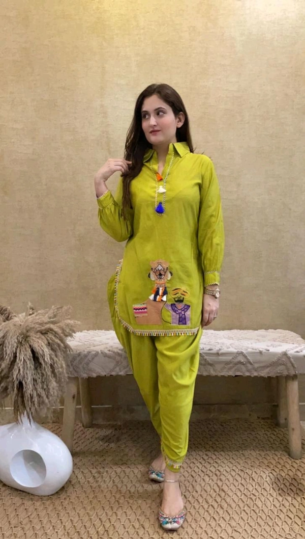 SF2  5535 *NEW RAYON  EMBROIDERY WORK  co-ord set  - Yellow, 2XL-44