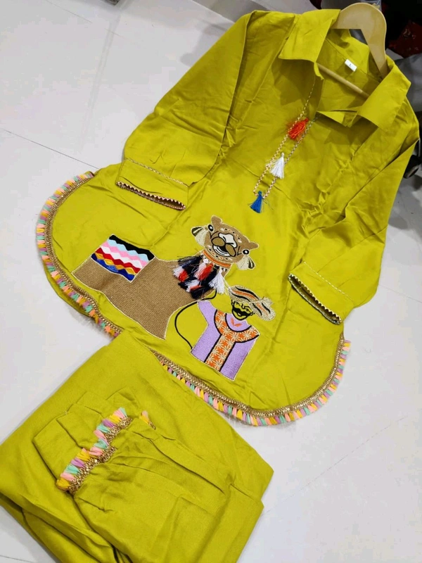 SF2  5535 *NEW RAYON  EMBROIDERY WORK  co-ord set  - Yellow, 2XL-44