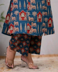 SF2  5538 New Designer Cotton  Co-ord  set* Aline kurti side pocket - Blue, M-38