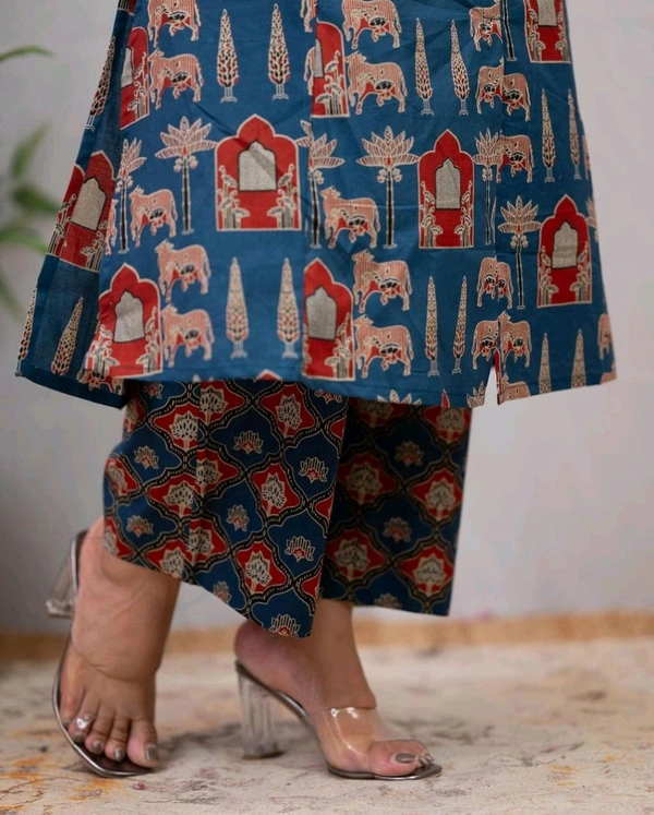 SF2  5538 New Designer Cotton  Co-ord  set* Aline kurti side pocket - Blue, M-38