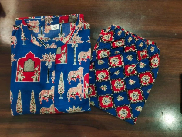 SF2  5538 New Designer Cotton  Co-ord  set* Aline kurti side pocket - Blue, M-38