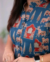 SF2  5538 New Designer Cotton  Co-ord  set* Aline kurti side pocket - Blue, 2XL-44