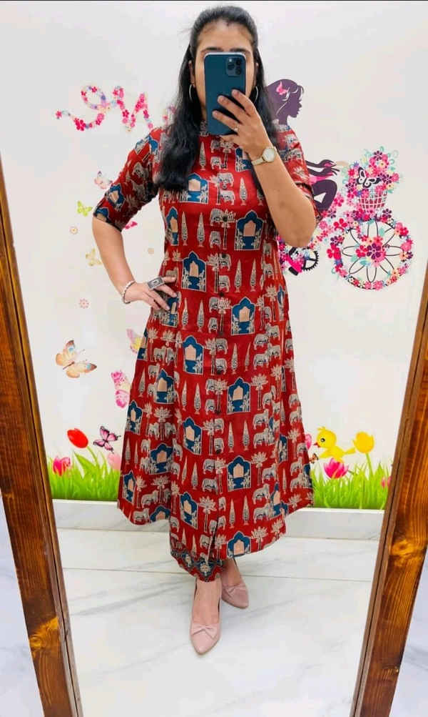 SF2  5538 New Designer Cotton  Co-ord  set* Aline kurti side pocket - Red, L-40