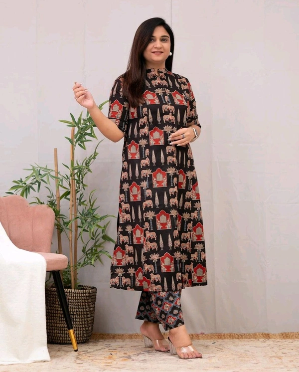 SF2  5538 New Designer Cotton  Co-ord  set* Aline kurti side pocket - Black, 2XL-44