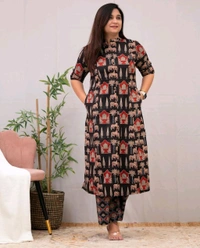 SF2  5538 New Designer Cotton  Co-ord  set* Aline kurti side pocket - Black, 2XL-44