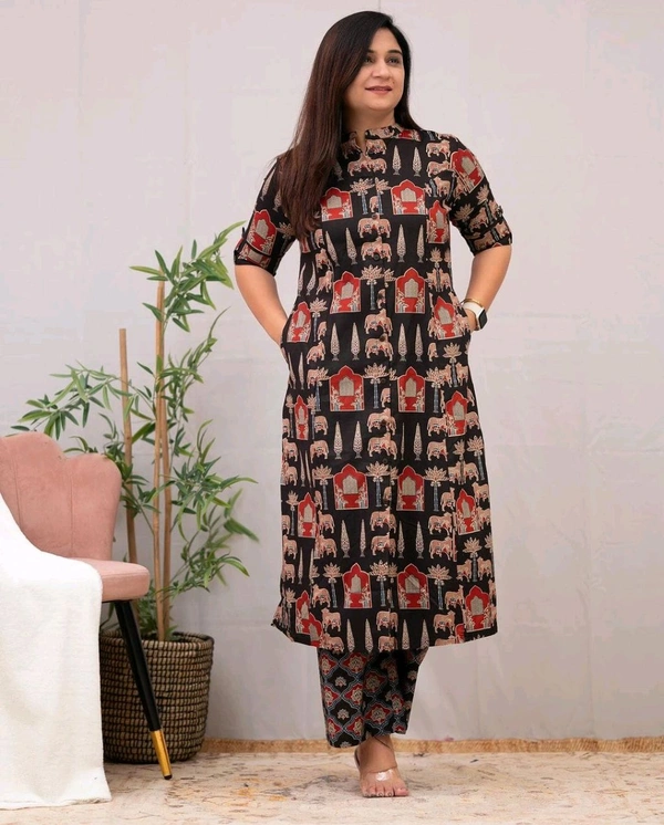 SF2  5538 New Designer Cotton  Co-ord  set* Aline kurti side pocket - Black, 2XL-44