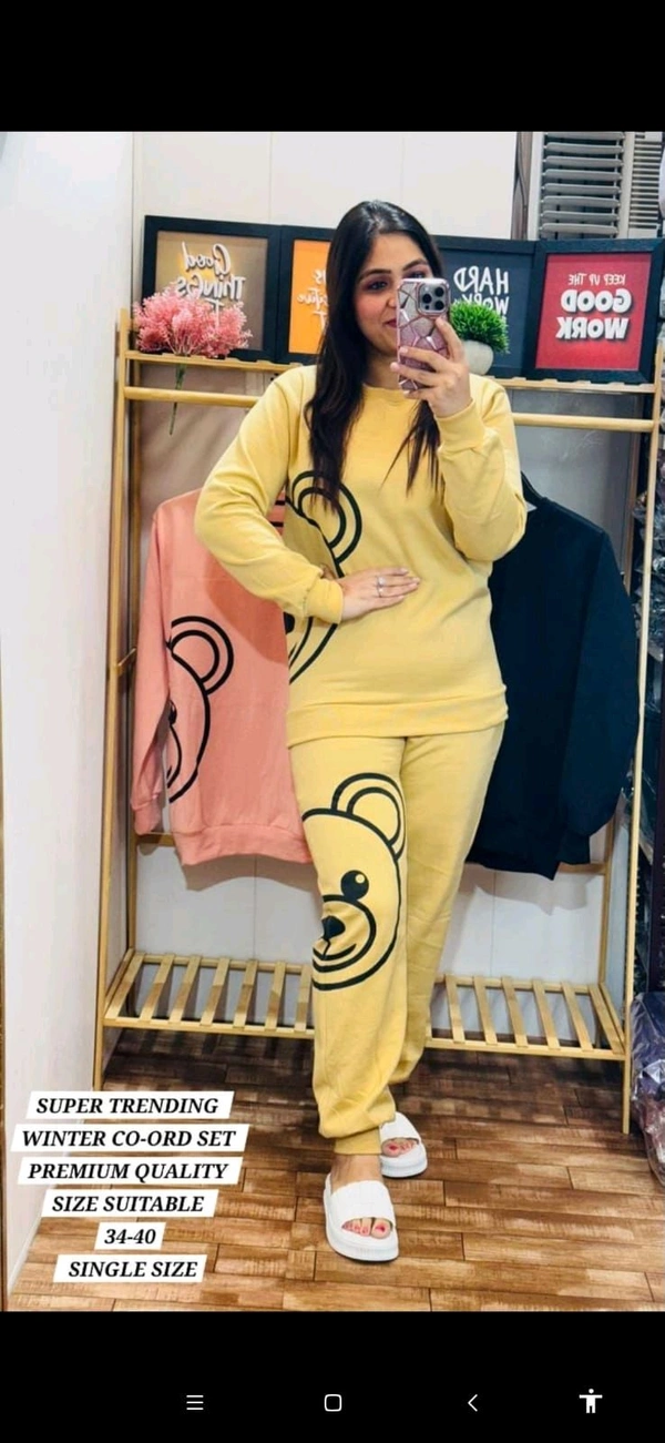 KD18 5540 Women  Woollen track suit - Yellow, XL-42