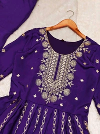 SF3 5541  Embroidery dress This chinnon Anarkali with Jari Embroidery work  Chinnon Silk  - Purple, L-40