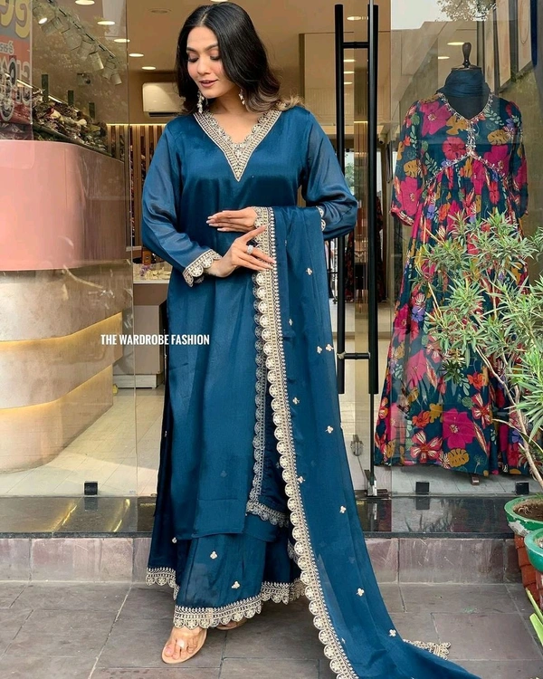 SF3  5542  New print with  work and Dupatta 3 pic suit set  Roman satin febric with print  - 2XL-44