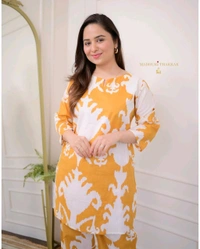 SF2  5543 NEW LONCH RAYON  Cotton Kurta Pant Set  Beautiful design - Yellow, M-38