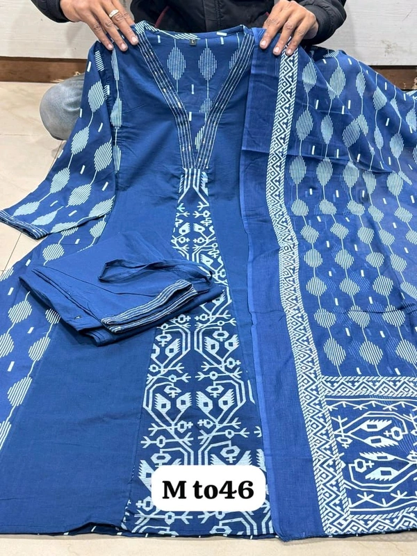 SF2  5544 New Malmal Cotton  Moti work  beautiful Heavy anarkali 3pcs kurti set suqens work Suit which  - Blue, XL-42