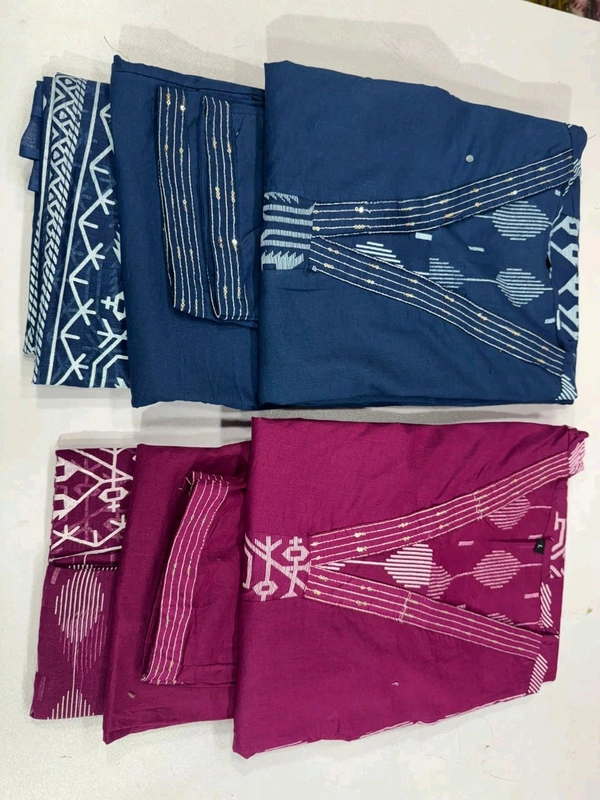 SF2  5544 New Malmal Cotton  Moti work  beautiful Heavy anarkali 3pcs kurti set suqens work Suit which  - Purple, L-40