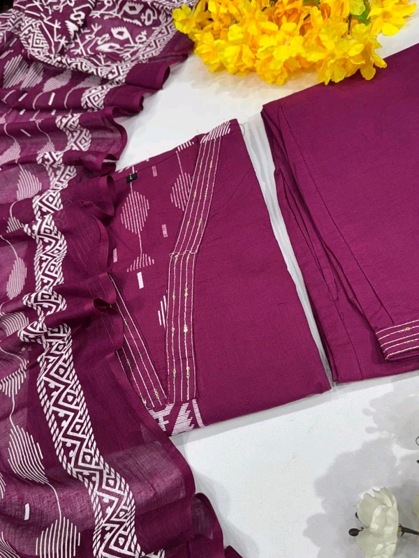 SF2  5544 New Malmal Cotton  Moti work  beautiful Heavy anarkali 3pcs kurti set suqens work Suit which  - Purple, XL-42