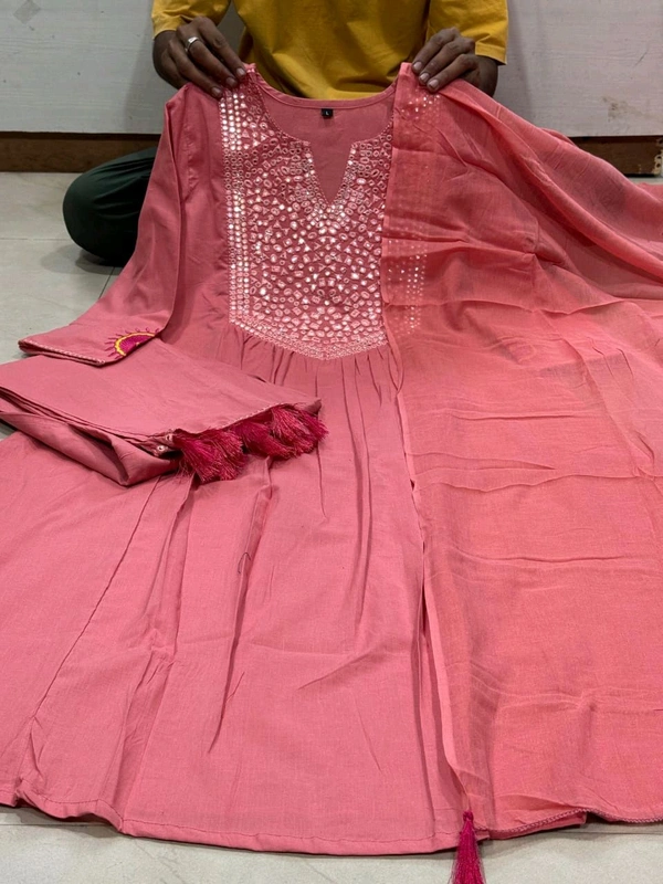 SF3  5555 Beautiful hit design anarkali 3pcs*Kurta with hand Embroidery work cotton Pant with pocket - Blush Pink, M-38