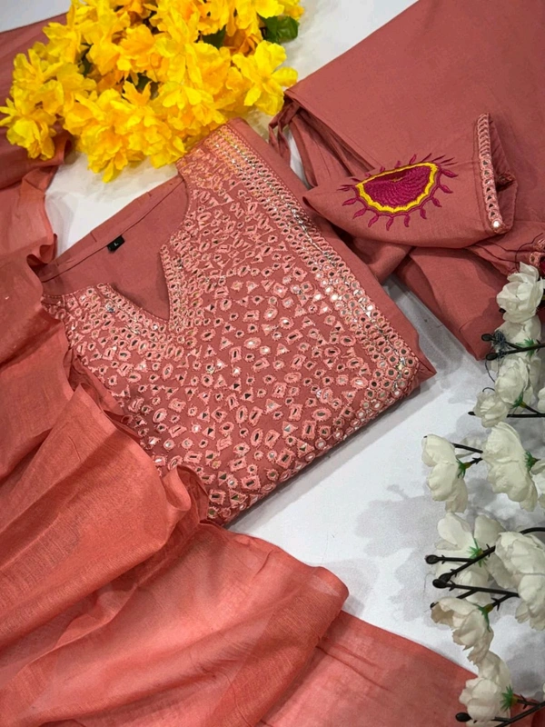 SF3  5555 Beautiful hit design anarkali 3pcs*Kurta with hand Embroidery work cotton Pant with pocket - Blush Pink, XL-42