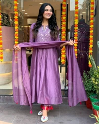 SF3  5555 Beautiful hit design anarkali 3pcs*Kurta with hand Embroidery work cotton Pant with pocket - Purple, L-40