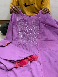 SF3 5555 Beautiful hit design anarkali 3pcs*Kurta with hand Embroidery work cotton Pant with pocket - Purple, 3XL-46