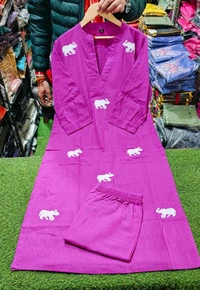SF3  5559 Ethnic Stylish Top Pant set*Designer Top Pant set In *South Cotton * Fabric With Ethnic Elephant Embroidery work  - Pink, L-40