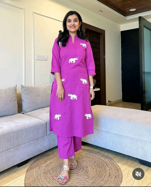 SF3  5559 Ethnic Stylish Top Pant set*Designer Top Pant set In *South Cotton * Fabric With Ethnic Elephant Embroidery work  - Pink, XL-42
