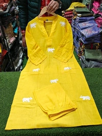 SF3  5559 Ethnic Stylish Top Pant set*Designer Top Pant set In *South Cotton * Fabric With Ethnic Elephant Embroidery work  - Yellow, 3XL-46