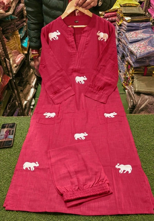 SF3  5559 Ethnic Stylish Top Pant set*Designer Top Pant set In *South Cotton * Fabric With Ethnic Elephant Embroidery work  - Red, 2XL-44