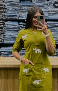SF3  5559 Ethnic Stylish Top Pant set*Designer Top Pant set In *South Cotton * Fabric With Ethnic Elephant Embroidery work  - Green, M-38