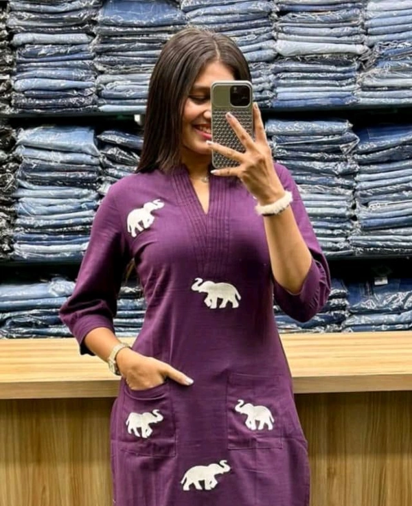 SF3  5559 Ethnic Stylish Top Pant set*Designer Top Pant set In *South Cotton * Fabric With Ethnic Elephant Embroidery work  - Purple, L-40